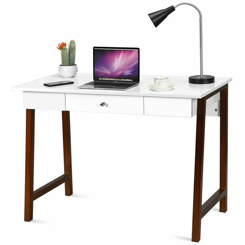 Costway Computer Desk Laptop PC Writing Table Makeup Vanity Table w/Drawer and Wood Legs, 1 of 11