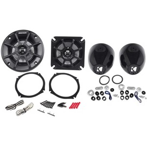 Kicker PS4 (40PS24) 4" Motorcycle/ATV Speakers 2 Ohm+KMMTES Handlebar Enclosures - 1 of 4