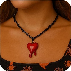 Red Black Bleeding Heart Acrylic Pendant With Thorn Chain Necklace For Y2K Halloween Punk Fashion - 1 of 4