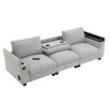 96" Chenille Sectional Sofa Bluetooth Speaker Drop Down Table Cup Holders USB Charger Storage Armrest Wide Seat Living Room, Gray - 4 of 4