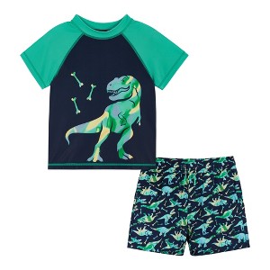 Andy & Evan  Kids  Dinosaur Graphic Raglan Rashguard and Boardshort Set - 1 of 4