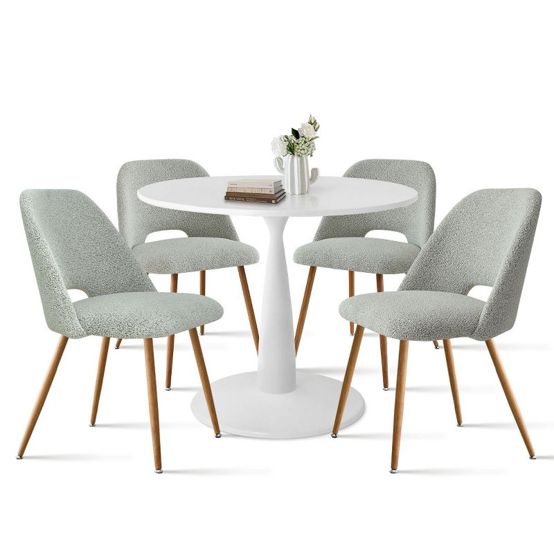5-Piece Round-Shaped Dining Table Set,35" Round Pedestal Dining Table With 4  Upholstered Bouclé Fabric Dining Chair with Oak Legs-Maison Boucle, 2 of 8