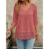 Coolmee Women's 3/4 Length Sleeve Tops V Neck Casual Pleated Tunic Tops Loose Fit Shirts Blouses - 3 of 4