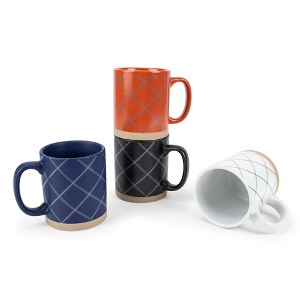 Elanze Designs Modern Plaid Raw Clay Bottom Colorful 16 ounce Ceramic Coffee Mugs Set of 4 - 1 of 4