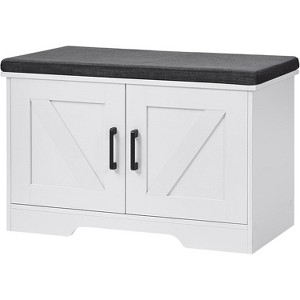 2-Tier Storage Bench with Padded Seat & Barn Doors - Entryway Shoe Organizer with Adjustable Shelf, Functional and Stylish - 1 of 4