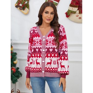 Women's Christmas Cardigan - Festive Knit Open Front Sweater with Holiday Patterns, Soft Long Sleeve Cozy Wrap for Xmas Party - 1 of 4