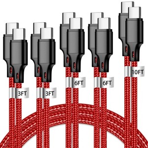 BONGEEK USB C to USB C Charger Cable, 5 Pack Type C Fast Charging Cord High Data & Transfer Wire Compatible for iPhone Samsung Galaxy(red) - 1 of 4