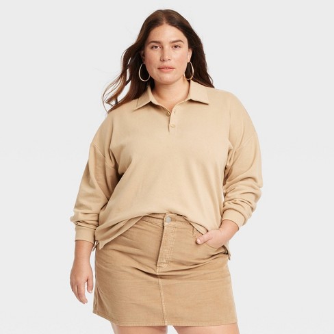 Women s Long Sleeve Polo Shirt Universal Thread Tan 4x Target