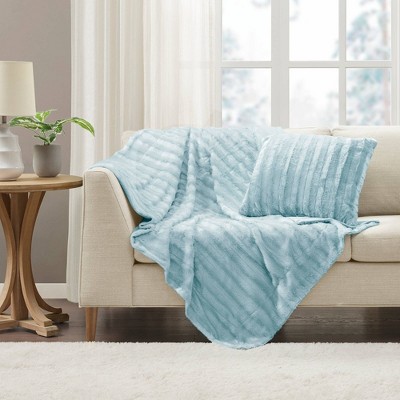 Blue Long Faux Fur Reversible Throw Blanket