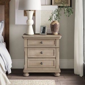 Gulches Modern 2 Drawer Nightstand/Side Table White Walnut, Solid Wood Legs, Spacious Storage, 15.8"L x11.9"W x28.1"H - 1 of 4