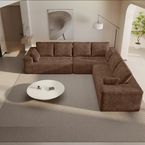 WJSHome 134" Sectional Couches for Living Room, Modular Sectional Sofa with L-Shape Chaise, Comfy Corduroy Fluffy Cloud Couch with Deep Seat - 1 of 4