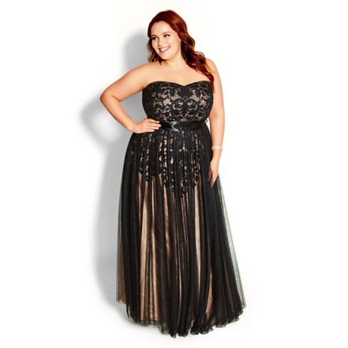 City Chic  Women's Plus Size Embroidered Tulle Maxi Dress - Black - 14w :  Target