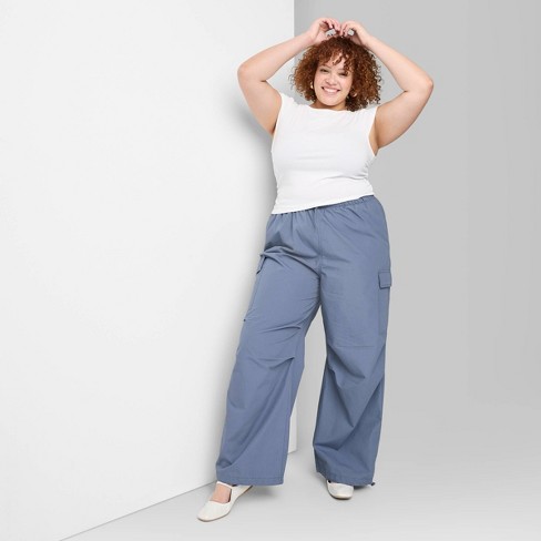 Women's Mid-rise Wide Leg Parachute Pants - Wild Fable™ Slate Blue