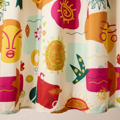 Multicolor Abstract Pattern Shower Curtain Bundle with Hooks