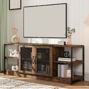 Modern TV Stand for TVs Up to 75", Entertainment Center with Mesh Doors & 4 Open Shelves, Wooden Media TV Console Table, 63 Inch Grey - 1 of 4