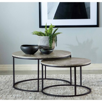 Gray Faux Marble and Wood Round Nesting Coffee Table Set