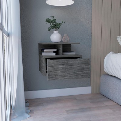 INFURNIC Nightstands Floating Nightstand with Single Drawer and Two-Tier Shelf Modern Wall-Mounted Design, Gray, 13.2"*14.01"*11.61"