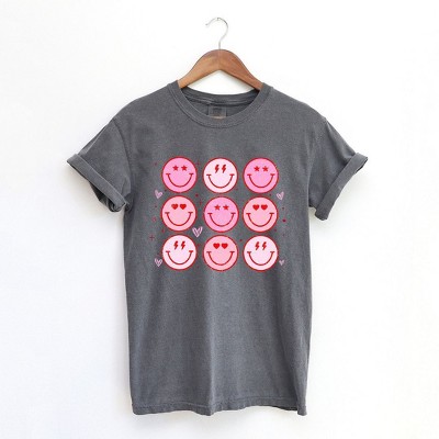 Simply Sage Market Women's Valentine Smiley Face Heart Short Sleeve Garment Dyed Tee