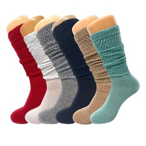 Women’s Slouch Socks 6 Pairs Cotton Scrunch Knee-High Shoe Size 5-10 - 1 of 4