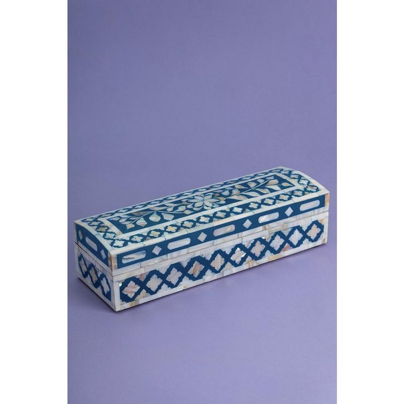 GAURI KOHLI Jodhpur Mother of Pearl Decorative Box, Blue, 12", 3 of 7