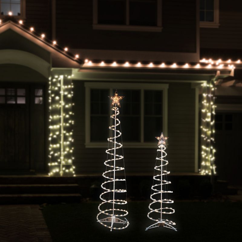 Northlight Set of 2 Lighted Clear Outdoor Spiral Christmas Cone Trees 4', 6', 4 of 9