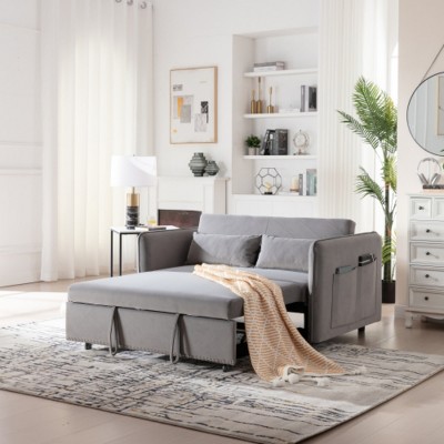 Modern 55" Convertible Velvet Sleeper Sofa Bed with Adjustable Backrest, Compact Pull-Out Loveseat for Small Apartments or Offices–The Pop Home