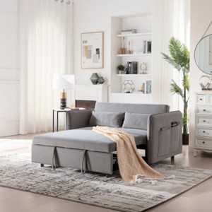 Modern 55" Convertible Velvet Sleeper Sofa Bed with Adjustable Backrest, Compact Pull-Out Loveseat for Small Apartments or Offices–The Pop Home - 1 of 4