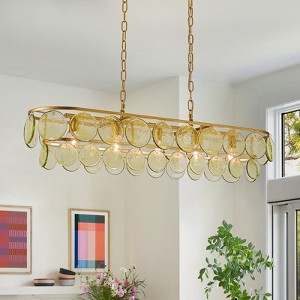 LLHZSY 39 3/4" Ceiling Chandelier With Light Green Round Glass 8-Lights Fixture for Dining Room - 1 of 4