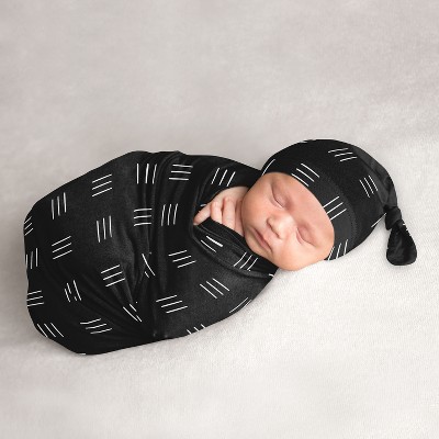 Image of Sweet Jojo Designs Boy, Girl, Unisex/Gender Neutral Baby Cocoon and Beanie Hat Swaddle Wrap Boho Hatch Black and White 2pc