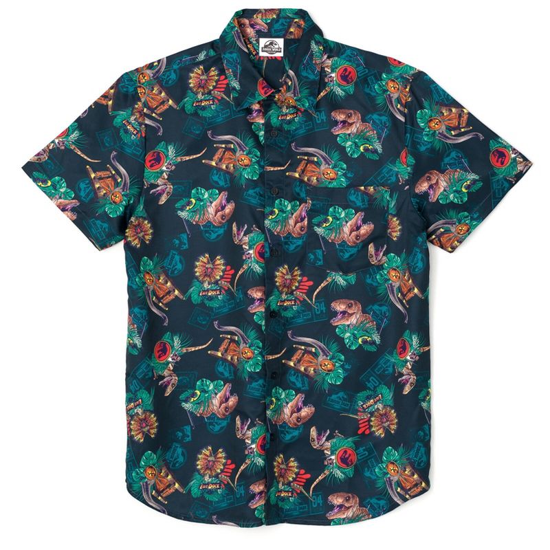 Jurassic World Jurassic Park T-Rex Hawaiian Button Down Dress Shirt Toddler to Adult, 1 of 8
