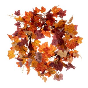 Vickerman 16" Artificial Orange Fall Maple Leaf Candle Ring Wreath. - 1 of 4