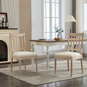 Akoasm 2-Piece Set Linen Upholstered Dining Chairs with Backrest-Cream - 1 of 4