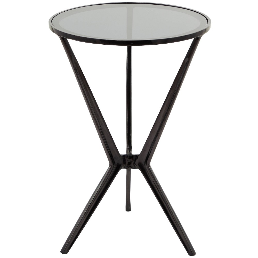 Modern Aluminum and Smoke Glass Accent Table Black - Olivia & May: No Assembly, Indoor Use, Round Shape
