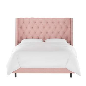 Skyline Furniture Arlette Nail Button Tufted Wingback Bed in Linen