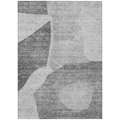 Silver Gray And Graphite Abstract Washable Indoor Outdoor Area Rug