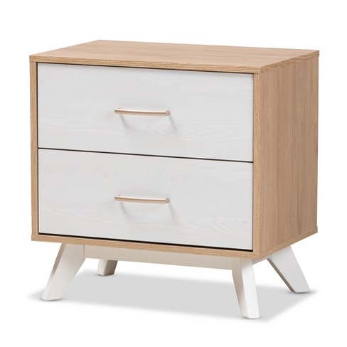 Helena Mid Century Modern Natural Oak And Whitewashed Finished Wood 2 Drawer Nightstand White Baxton Studio Target