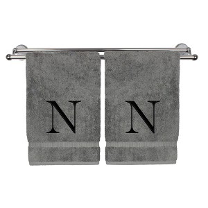 BC BARE COTTON Monogrammed Hand Towel, 100% Turkish Cotton - Set of 2 - Gray - Black Block - 1 of 4