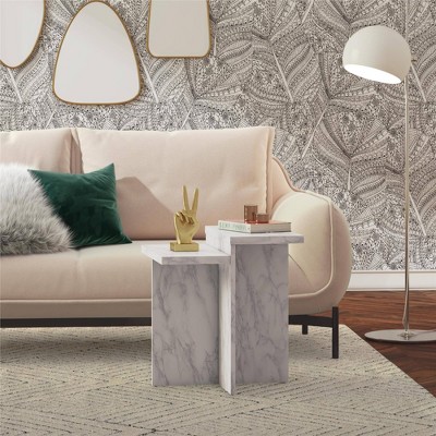 Brielle White Faux Marble Rectangular End Table