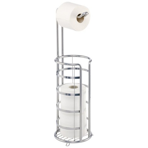 mDesign Metal Toilet Paper Holder Stand, Freestanding 3 Roll Reserve - Chrome