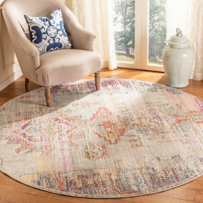 Light Grey and Purple Round Boho Synthetic Area Rug