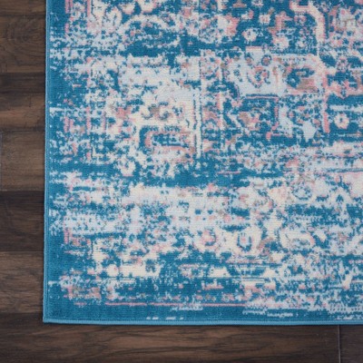 Handmade Round Blue Medallion Stain-Resistant Area Rug