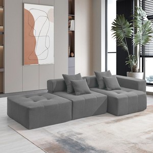 Whisen Minimalist L-shaped Modular Sectional Sofa, Convertible Corduroy Foam-Filled Floor Couch Set - 1 of 4