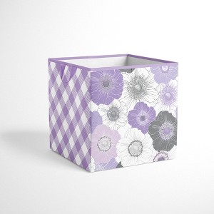 Bacati - Watercolor Floral Purple/Gray Fabric Storage Box/Tote Small - 1 of 4