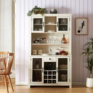 70" Rustic Buffet Cabinet, Farmhouse Decorative Storage Cabinet with LED Lights - Maison Boucle - 1 of 4