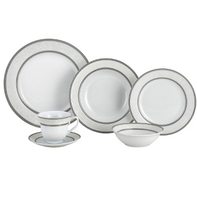 Amelia White and Gold Porcelain 24-Piece Dinnerware Set