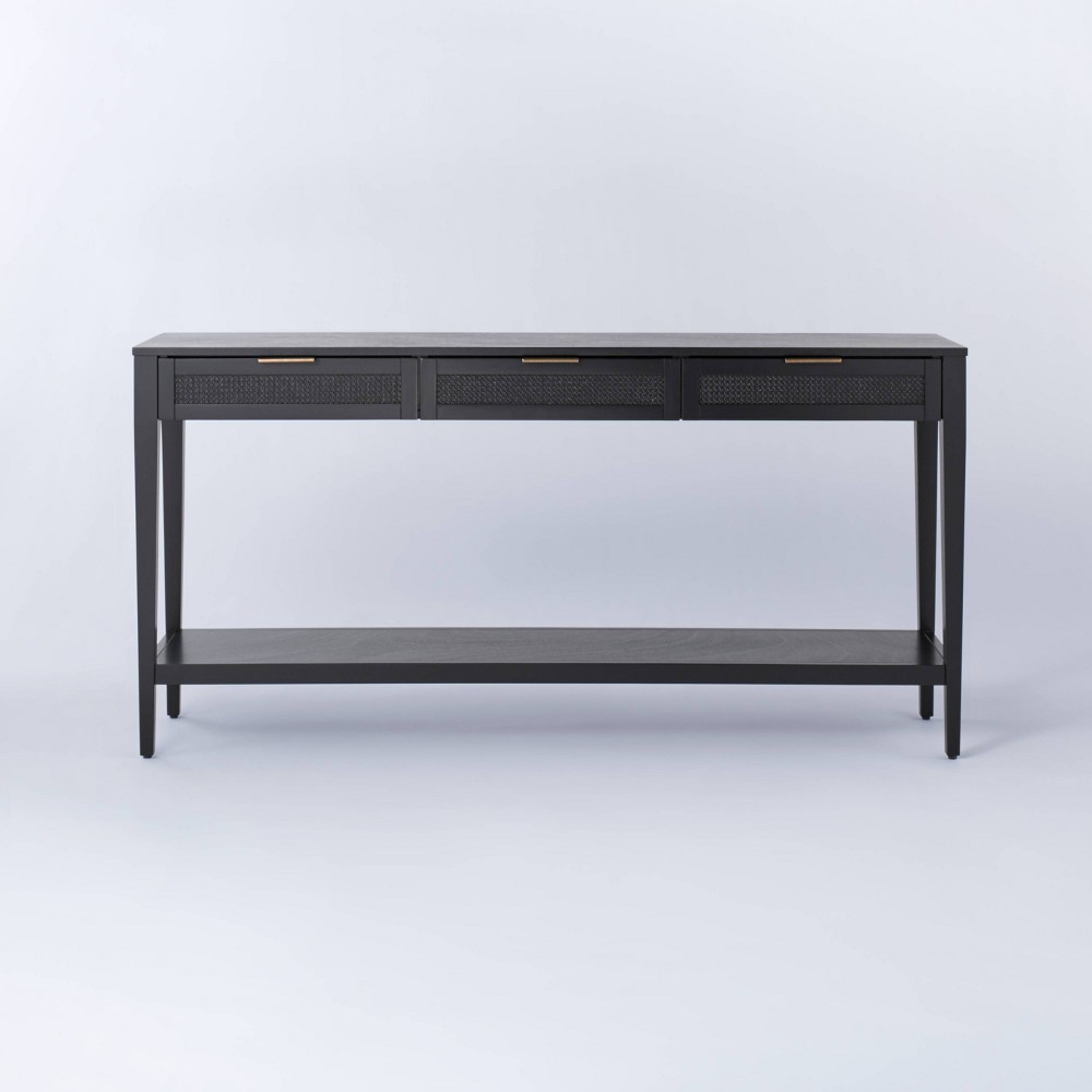 Photos - Coffee Table East Bluff Woven Drawer Console Table Black - Threshold™ designed with Stu