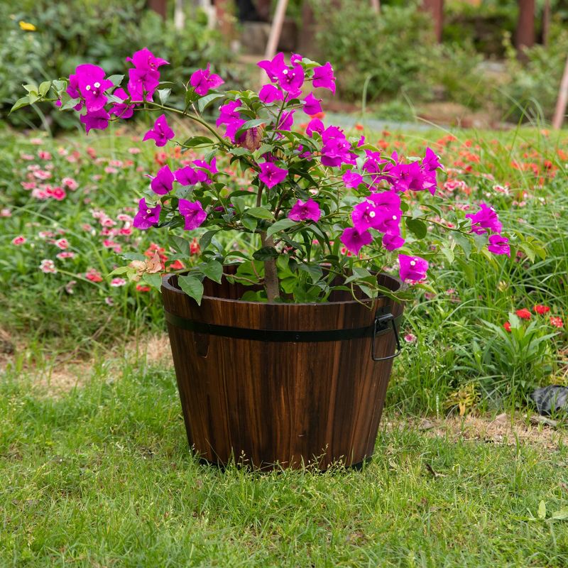 Gardenised Rustic Wooden Whiskey Barrel Planter with Durable Medal Handles and Drainage Holes - Perfect for Indoor and Outdoor Use, 2 of 12