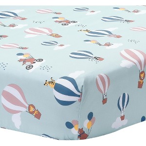 Bedtime Originals Up Up & Away Hot Air Balloon Animals Fitted Crib Sheet - Blue - 1 of 4