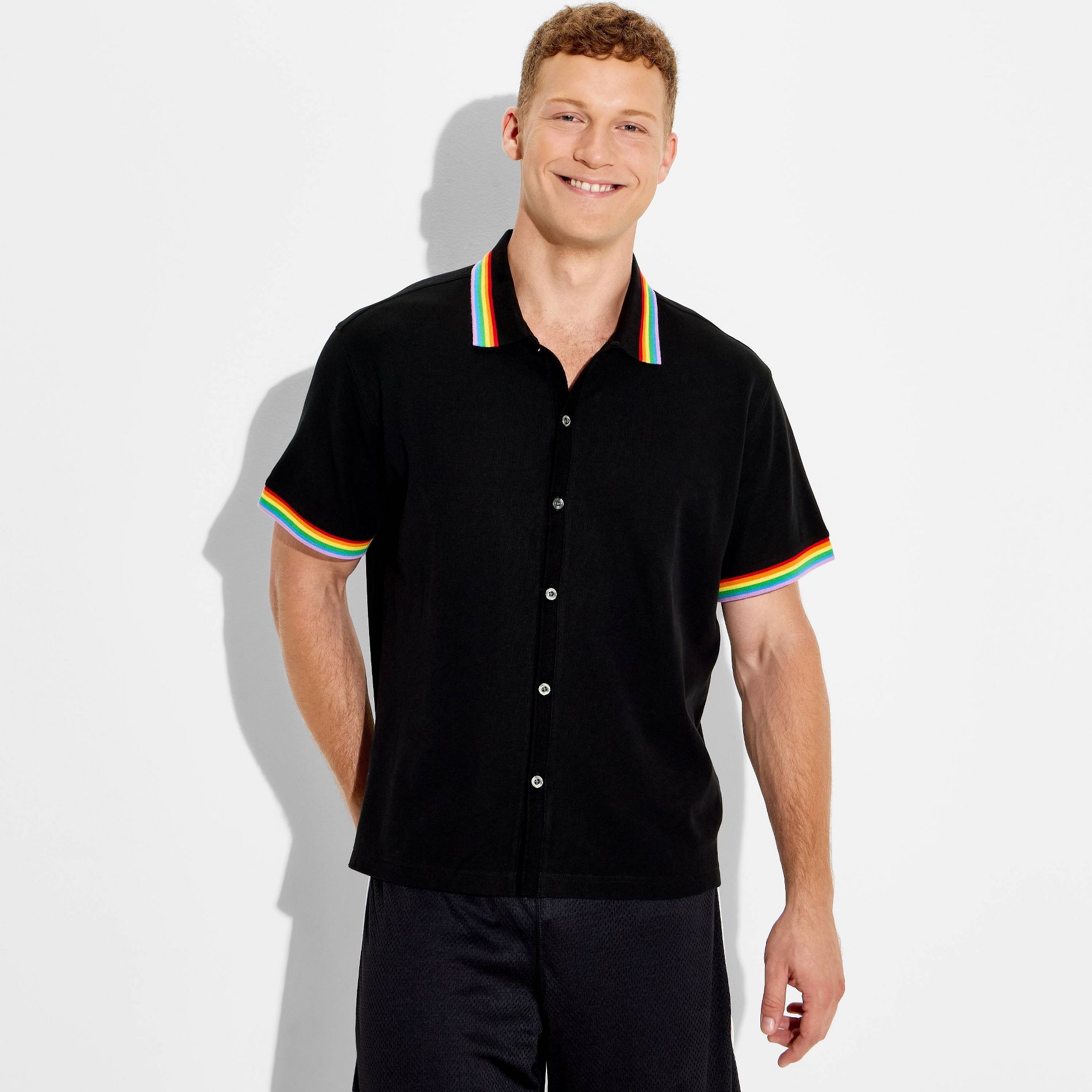 Pride Adult Short Sleeve Button-Down Polo Shirt - Black