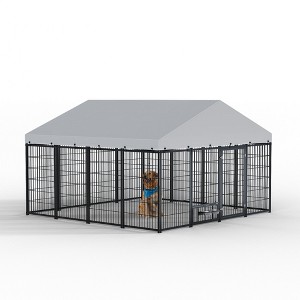 SEVOBAL Pet Doors, Gates and Pens Large Dog Kennel with Roof Cover Metal Enclosure for Outdoor Use, Black, 9.62"*9.35"*6.18" - 1 of 4